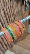 Multicolour Glass Bangle Set With Gold Stone Work Wholesale Market In Surat